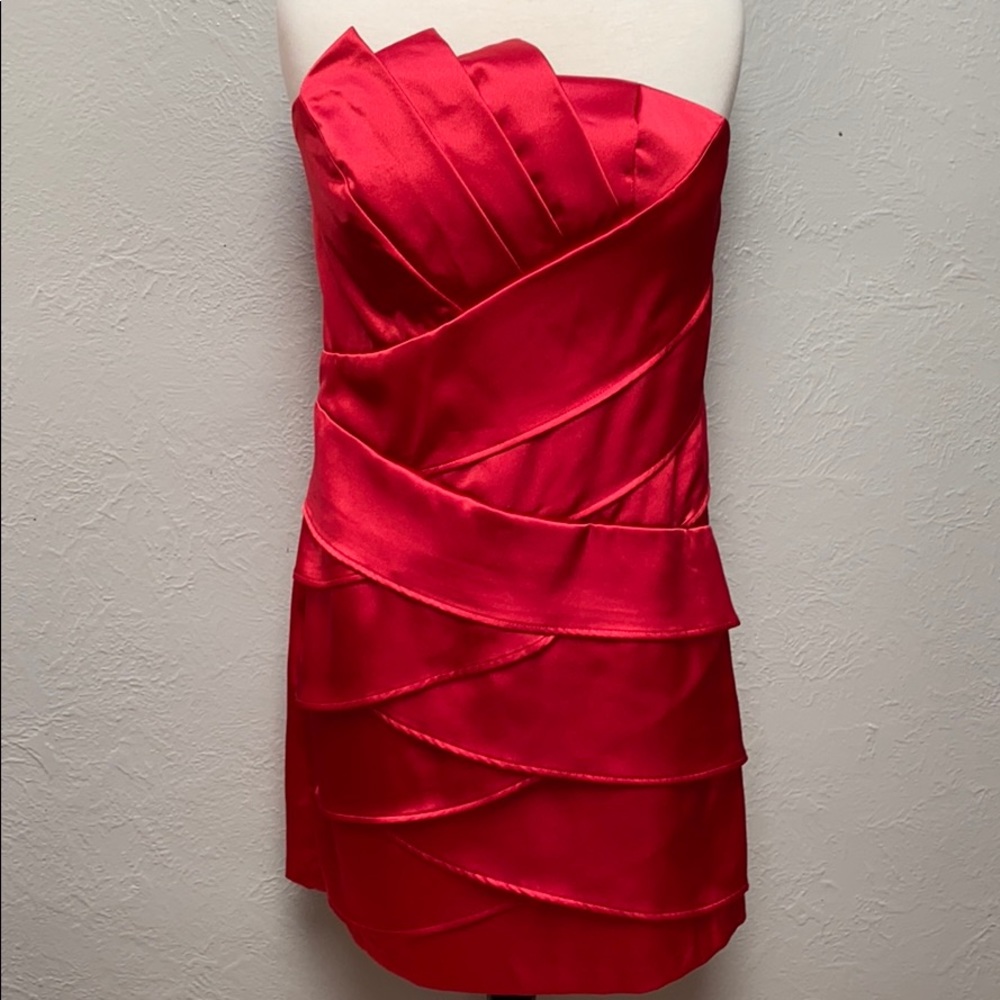 Satin Strapless Shutter Mini Dress